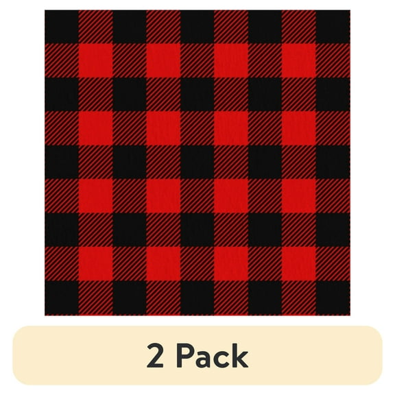 (2 pack) Mainstays 42" x 1.5 yd Cotton Light-weight Flannel Buffalo Plaid Precut Sewing & Craft Fabric, Red/Black