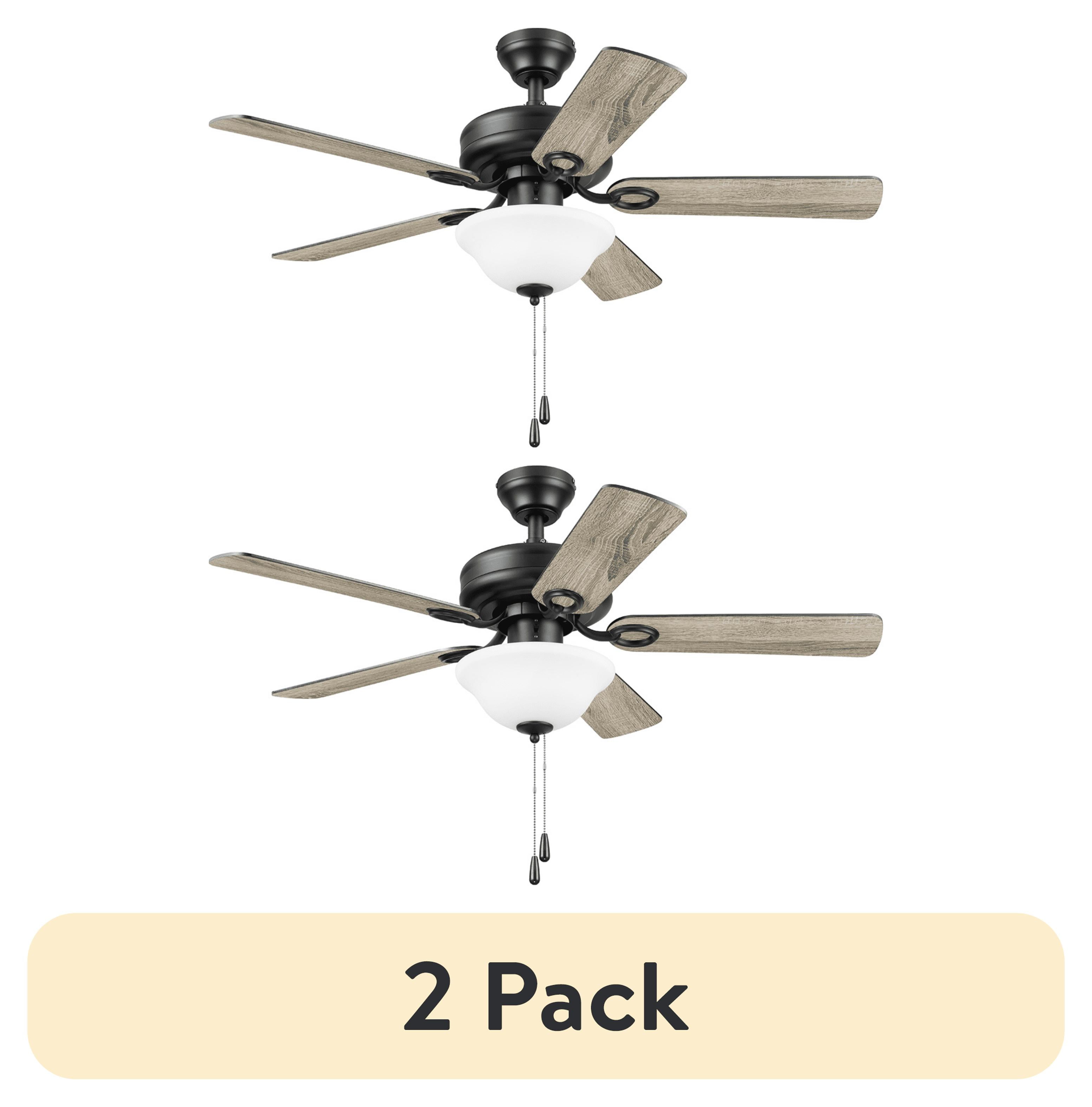 (2 pack) Mainstays 44 in Black Indoor Ceiling Fan with Light, 5 Blades, Pull Chains & Reverse Airflow