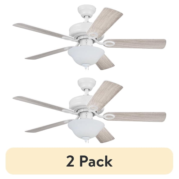 (2 pack) Mainstays 44" White Traditional Indoor Ceiling Fan with Light, 5 Blades, Pull Chains & Reverse Airflow,