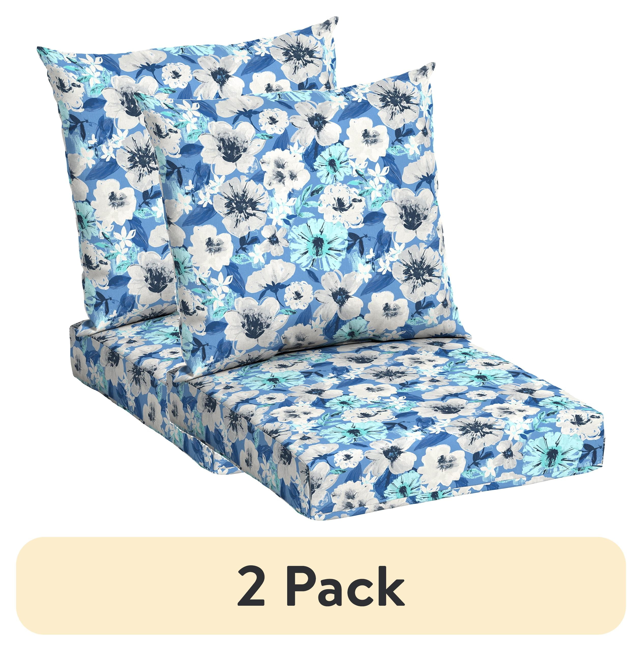 (2 pack) Mainstays 45" L x 22.75" W Blue Floral Rectangle Outdoor 2 Piece Deep Seat Cushion