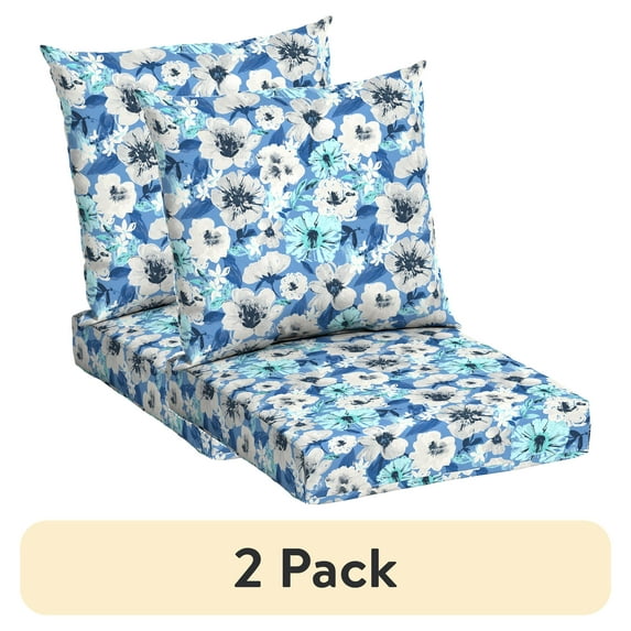 (2 pack) Mainstays 45" L x 22.75" W Blue Floral Rectangle Outdoor 2 Piece Deep Seat Cushion