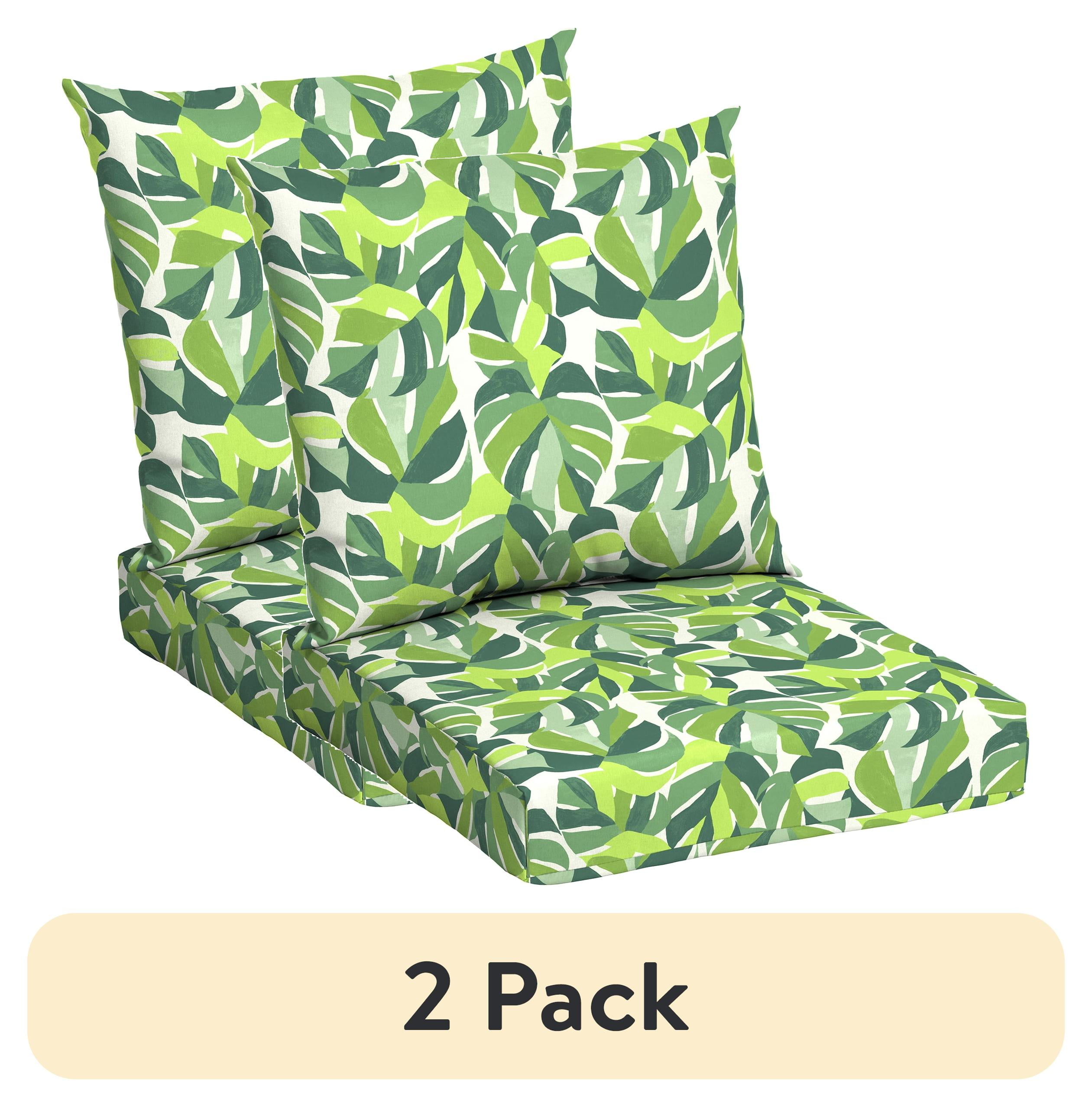 (2 pack) Mainstays 45" L x 22.75" W Green Monstera Rectangle Outdoor 2 Piece Deep Seat Cushion