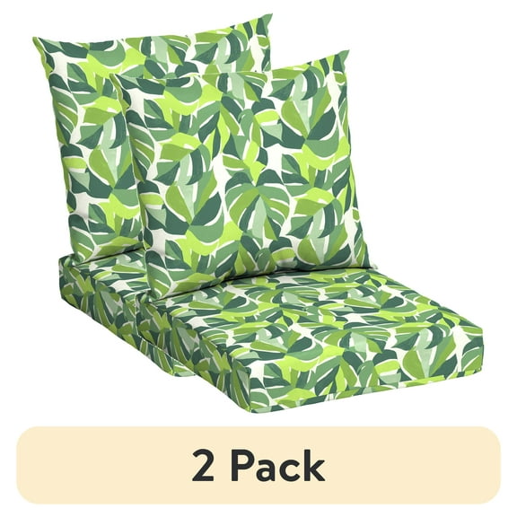 (2 pack) Mainstays 45" L x 22.75" W Green Monstera Rectangle Outdoor 2 Piece Deep Seat Cushion