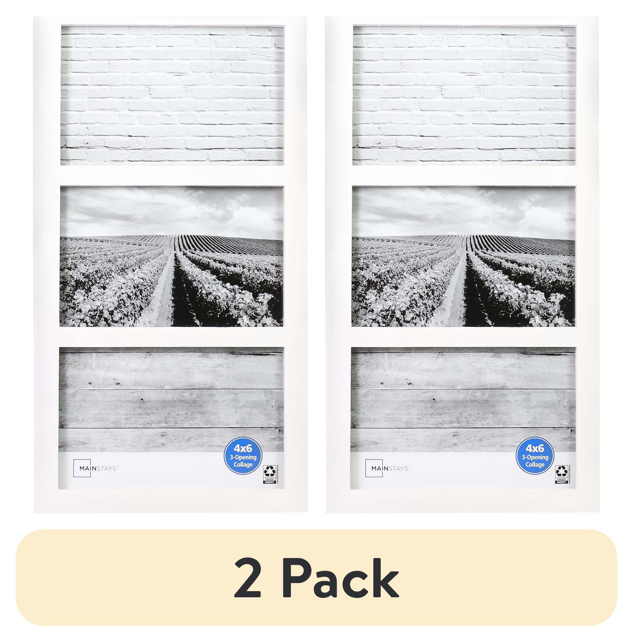 (2 pack) Mainstays Linear 3-Opening Picture Frame, Holds Three 4 x 6 Photos, White