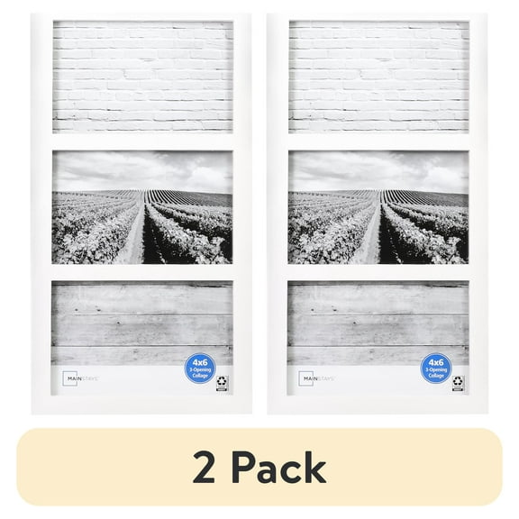 (2 pack) Mainstays 4x6 3-Opening Linear Gallery Collage Picture Frame, White