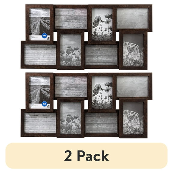 (2 pack) Mainstays – 4x6 Picture Frame – Brown Gallery 8 Photo Linear Program Wall Photo Frame
