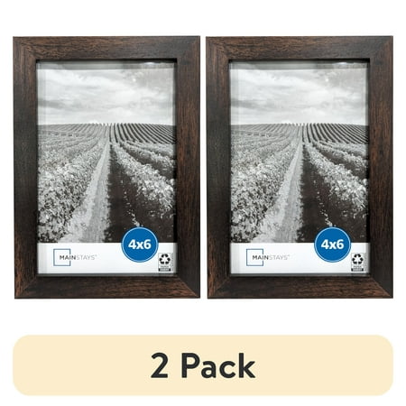 (2 pack) Mainstays – 4x6 Picture Frame – Brown Gallery Linear Program Tabletop & Wall Photo Frame