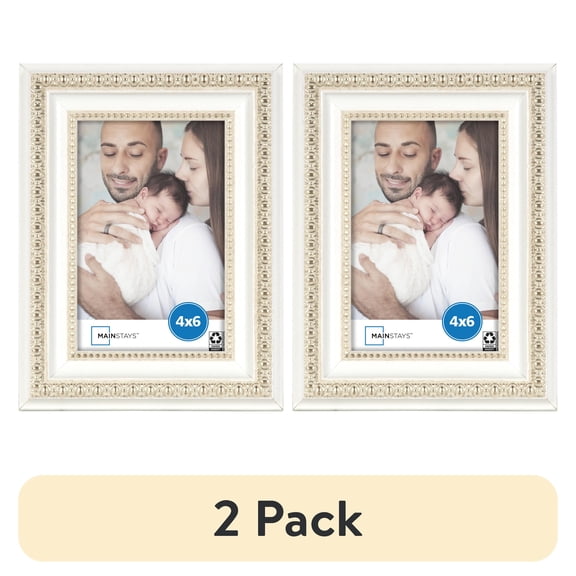 (2 pack) (2 pack) Mainstays 4 x 6 Picture Frame, White Ornate Tabletop Photo Frame