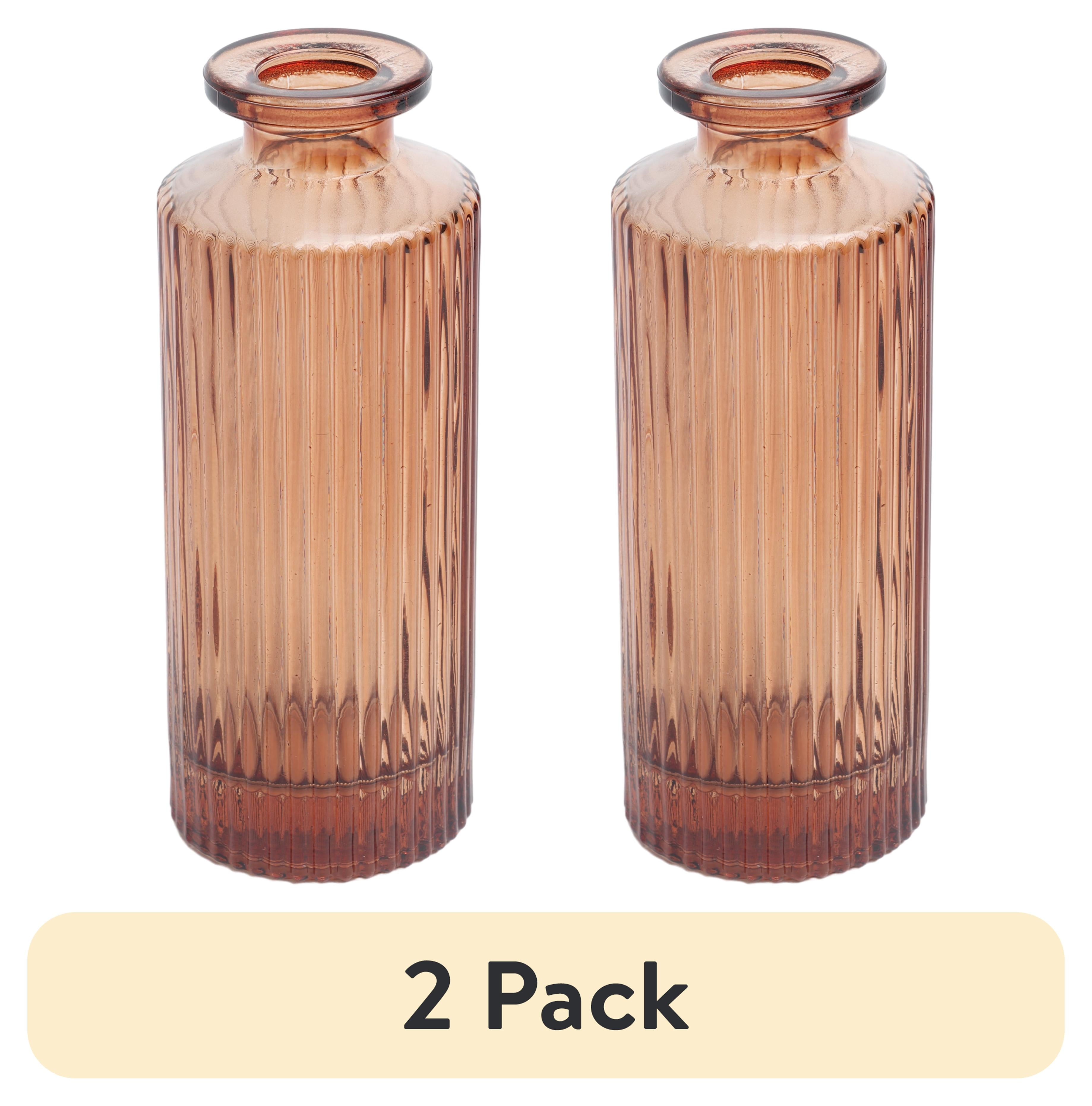 (2 pack) Mainstays Mini Ribbed Translucent Glass Tabletop Indoor Vase, 5.2", Amber