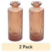 (2 pack) Mainstays Mini Ribbed Translucent Glass Tabletop Indoor Vase, 5.2", Amber