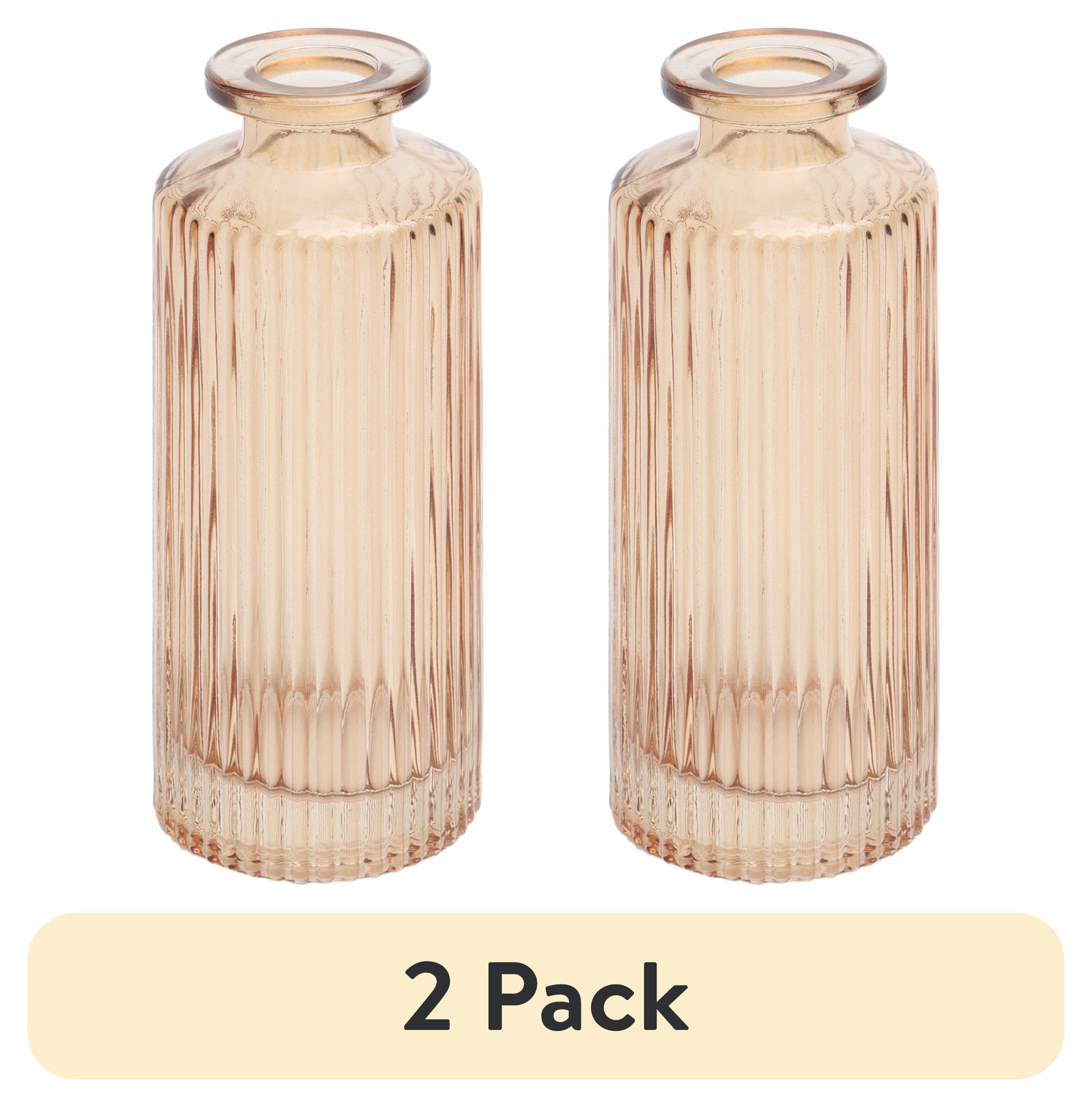 (2 pack) Mainstays Mini Ribbed Translucent Glass Tabletop Indoor Vase, 5.2", Champagne
