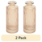 (2 pack) Mainstays Mini Ribbed Translucent Glass Tabletop Indoor Vase, 5.2", Champagne