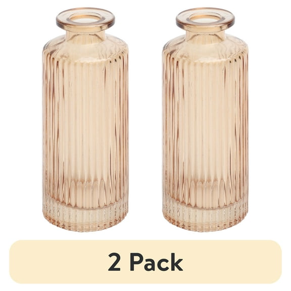 (2 pack) Mainstays Mini Ribbed Translucent Glass Tabletop Indoor Vase, 5.2", Champagne