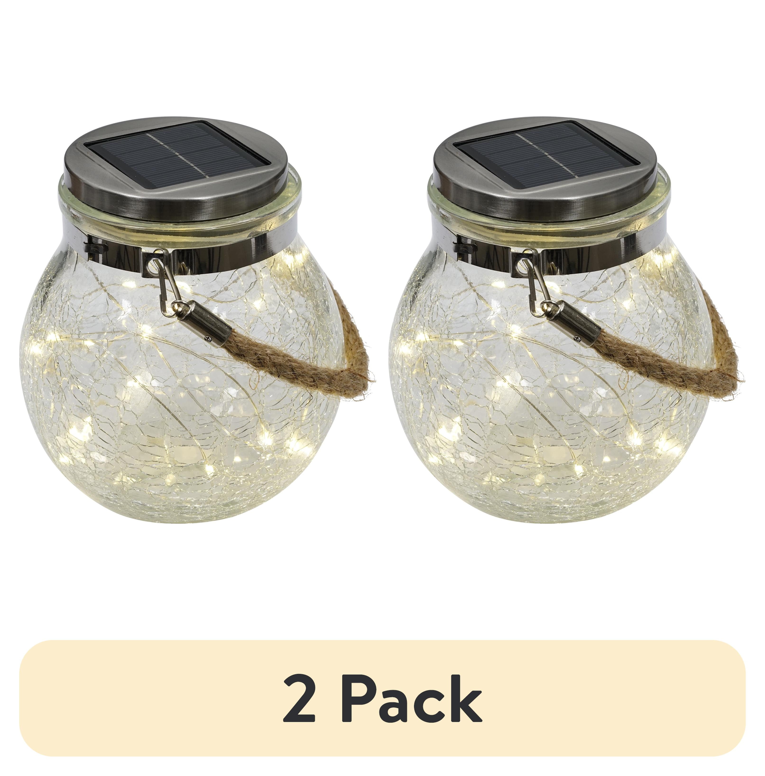 (2 pack) Mainstays 5.5" Crackle Glass Solar Powered Jar Light with Warm White LED Lights