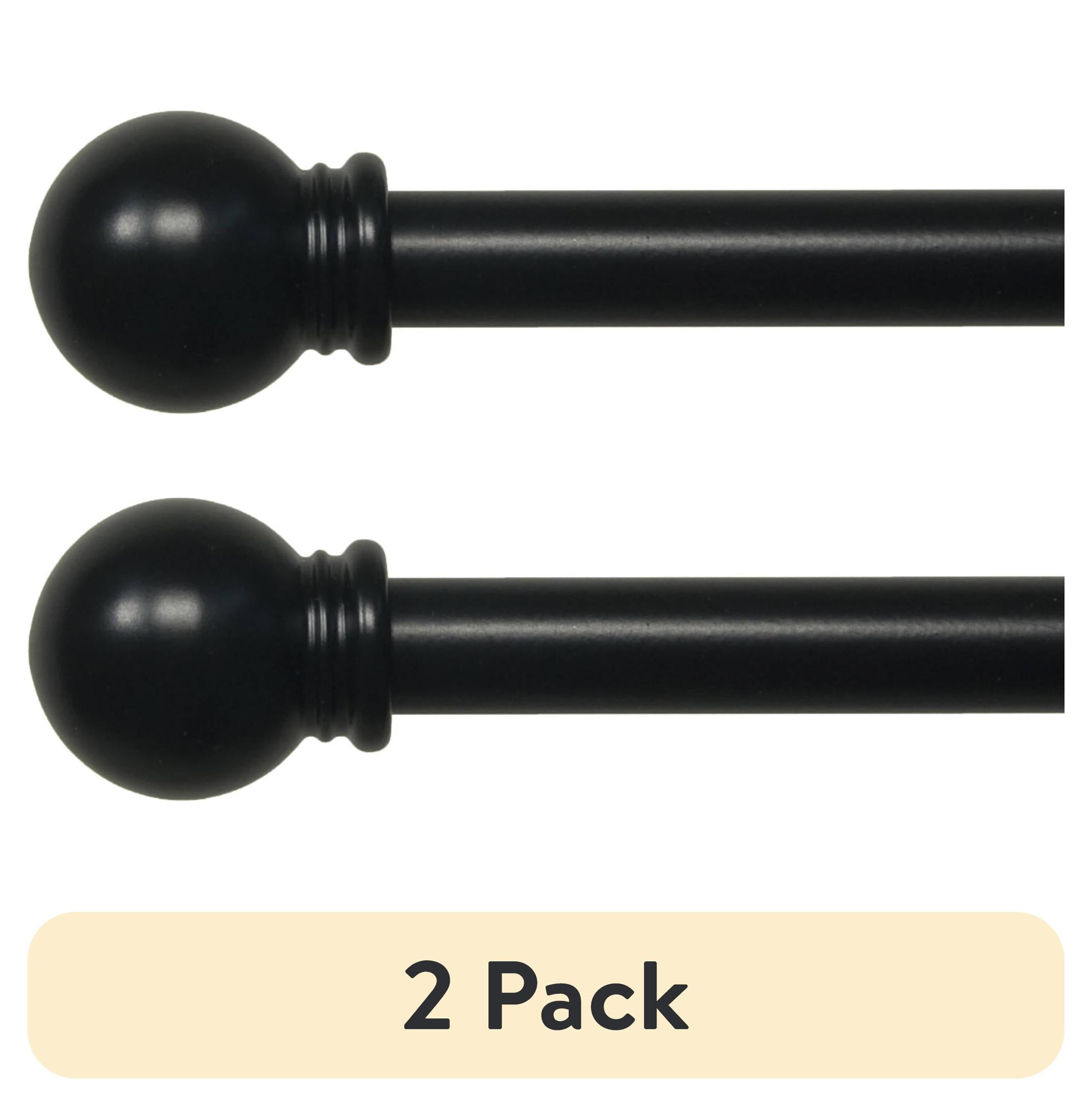 (2 pack) Mainstays 5/8" Black Ball Single Curtain Rod, 28-48"