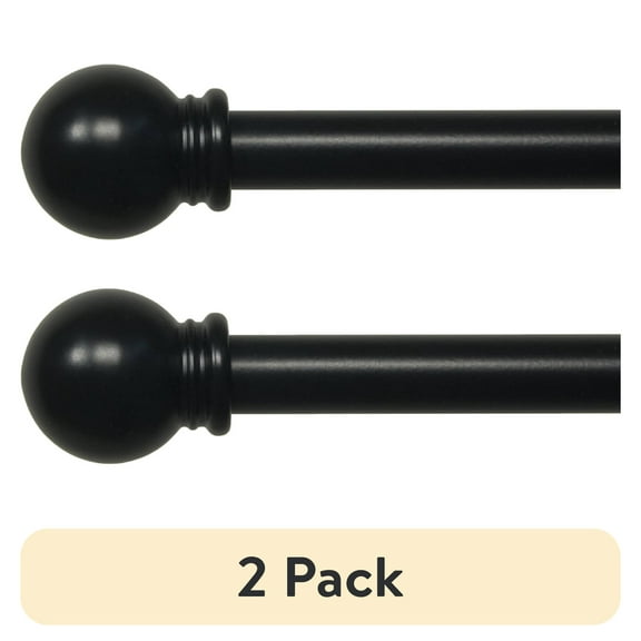 (2 pack) Mainstays 5/8" Black Ball Single Curtain Rod, 28-48"