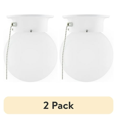 (2 pack) Mainstays 5.9" Classic Flush Mount Ceiling Light, White Finish Frosted Glass Shade, Bulb Not Included