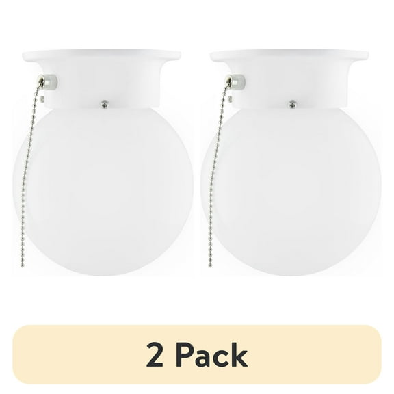 (2 pack) Mainstays 5.9" Classic Flush Mount Ceiling Light, White Finish Frosted Glass Shade, Bulb Not Included