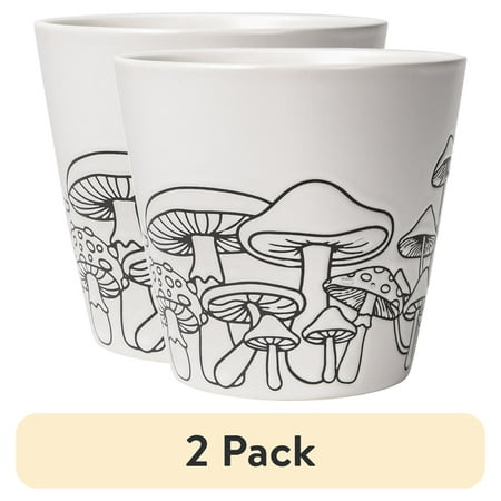 (2 pack) Mainstays 6" x 6" x 5.5" Round White Ceramic Mushroom Plant Planter