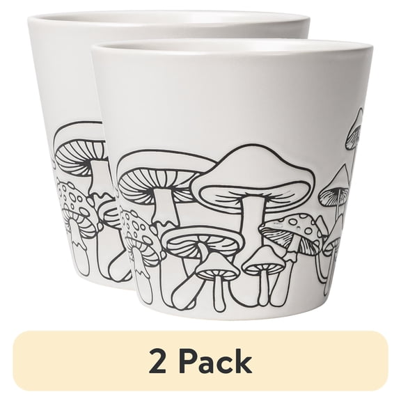 (2 pack) Mainstays 6" x 6" x 5.5" Round White Ceramic Mushroom Plant Planter