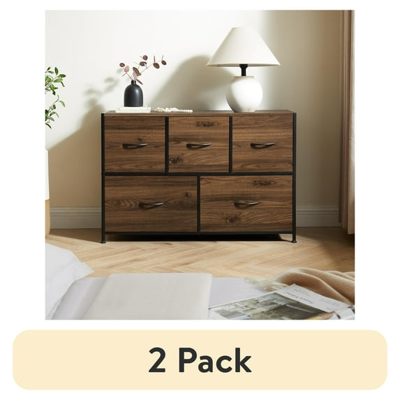 (2 pack) Mainstays 5 Drawer 40" Wide Fabric Storage Dresser for Bedroom, Brown