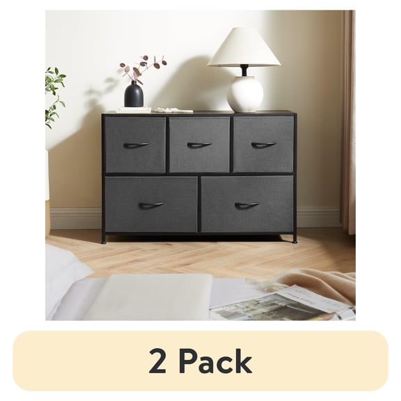(2 pack) Mainstays 5 Drawer 40" Wide Fabric Storage Dresser for Bedroom, Grey