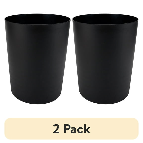 (2 pack) Mainstays Bathroom Trash Can, 5 Gallon Plastic Garbage Bucket Bin with No Lid, Black Matte