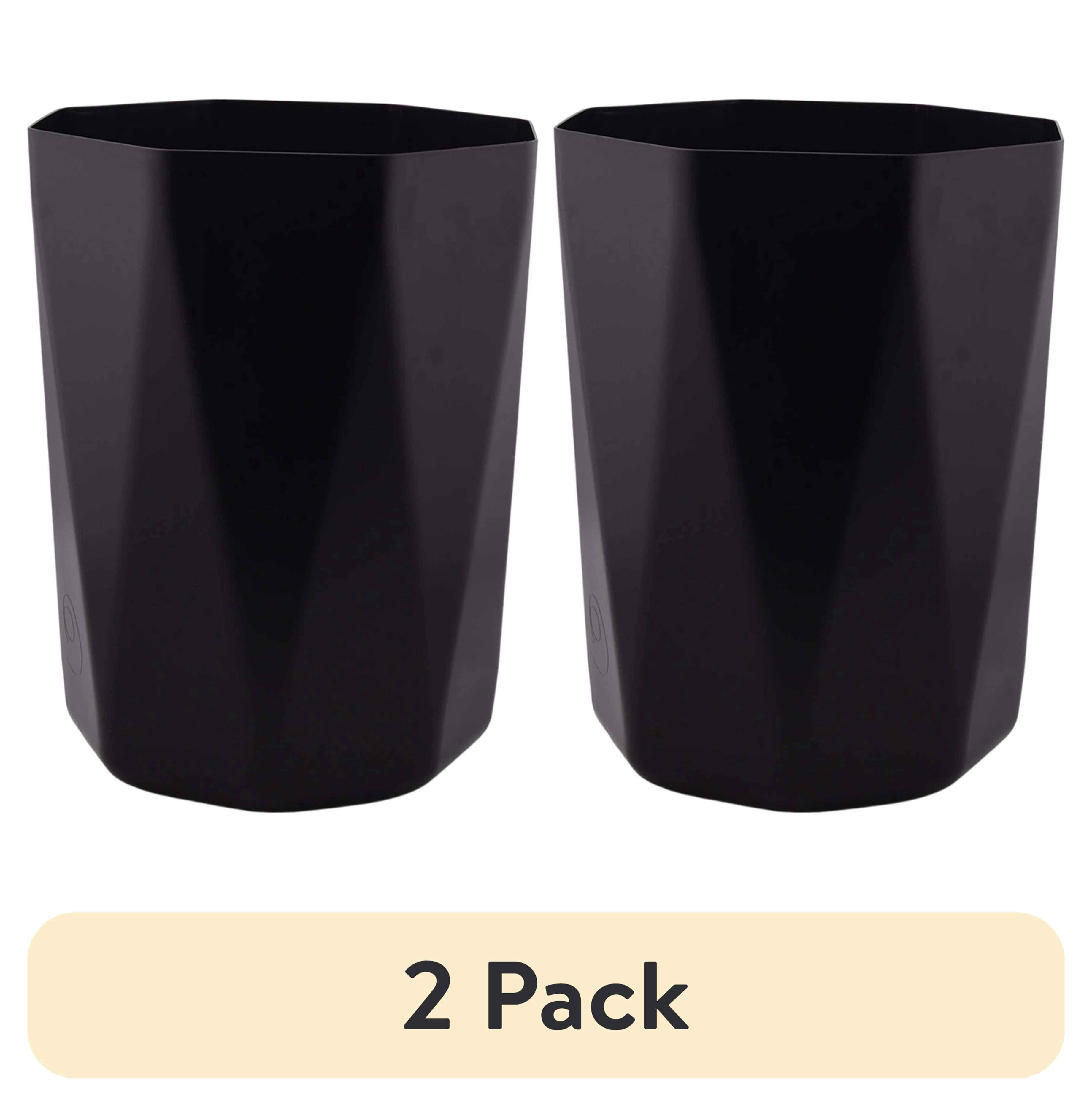 (2 pack) Mainstays Bathroom Trash Can, 5 gal Open-Top Geometric Polypropylene Wastebasket, Black