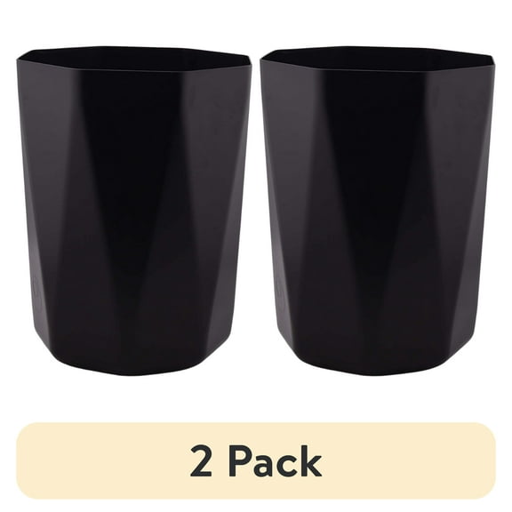 (2 pack) Mainstays Bathroom Trash Can, 5 Gallon Geometric Plastic Garbage Bucket Bin with No Lid, Black