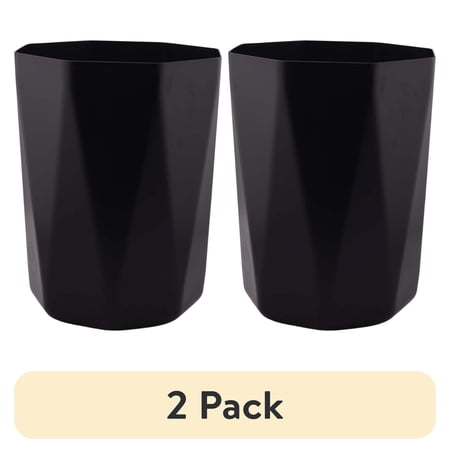 (2 pack) (2 pack) Mainstays Bathroom Trash Can, 5 gal Open-Top Geometric Polypropylene Wastebasket, Black