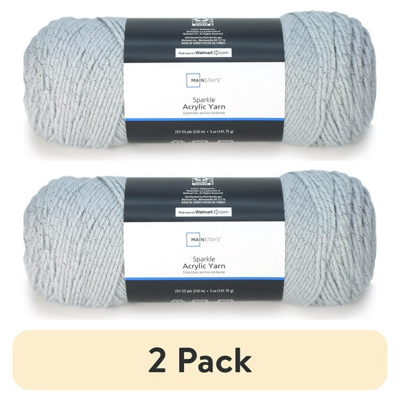 (2 pack) Mainstays Sparkle Yarn, 98% Acrylic 2% Metallic, Platinum Silver, 5 oz