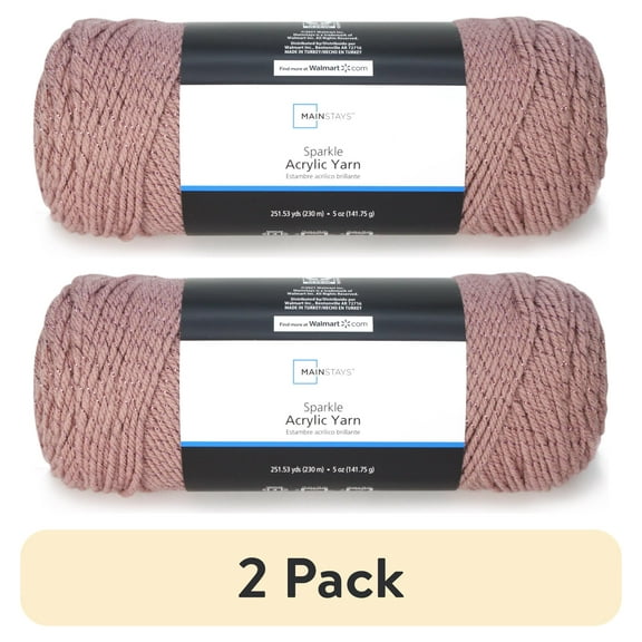 (2 pack) Mainstays Sparkle Yarn, 98% Acrylic 2% Metallic, Rose Fume, 5 oz