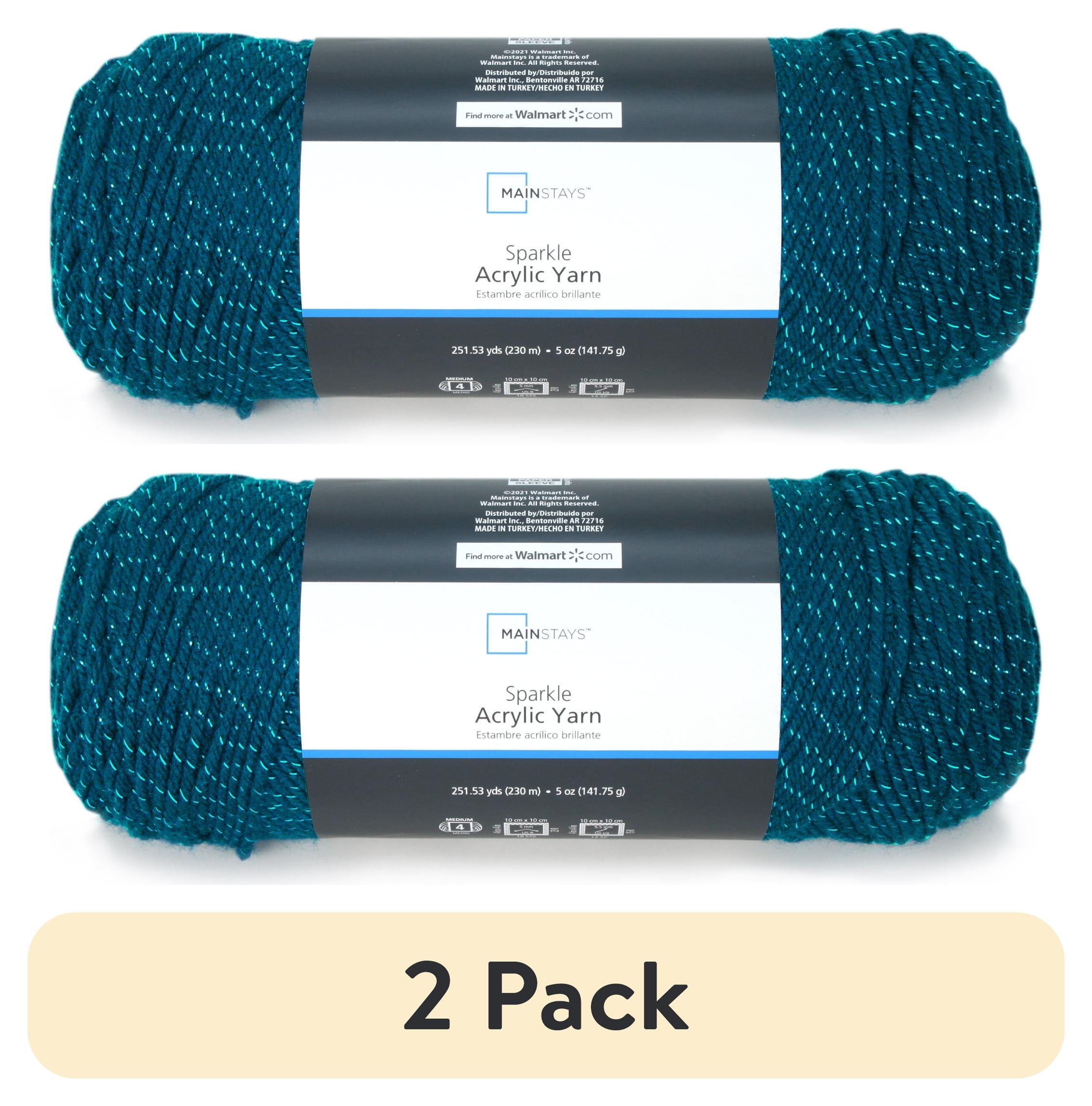 (2 pack) Mainstays Sparkle Yarn, 98% Acrylic 2% Metallic, Teal, 5 oz