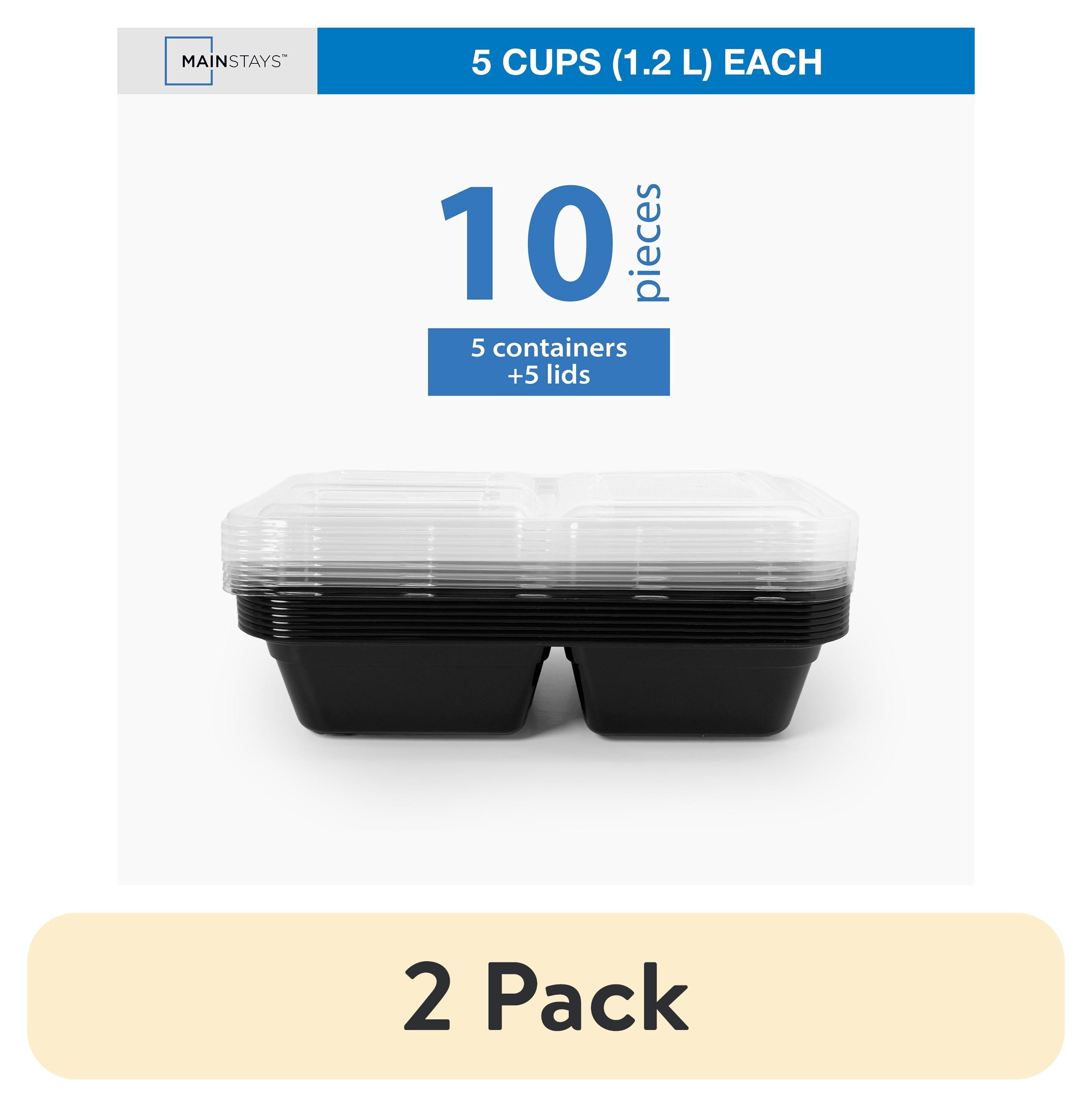 (2 pack) Mainstays 10-Piece (5 Containers + 5 Lids) 3 Compartments Meal Prep, BPA-Free, Leak-Resistant, Microwave and Dishwasher Safe