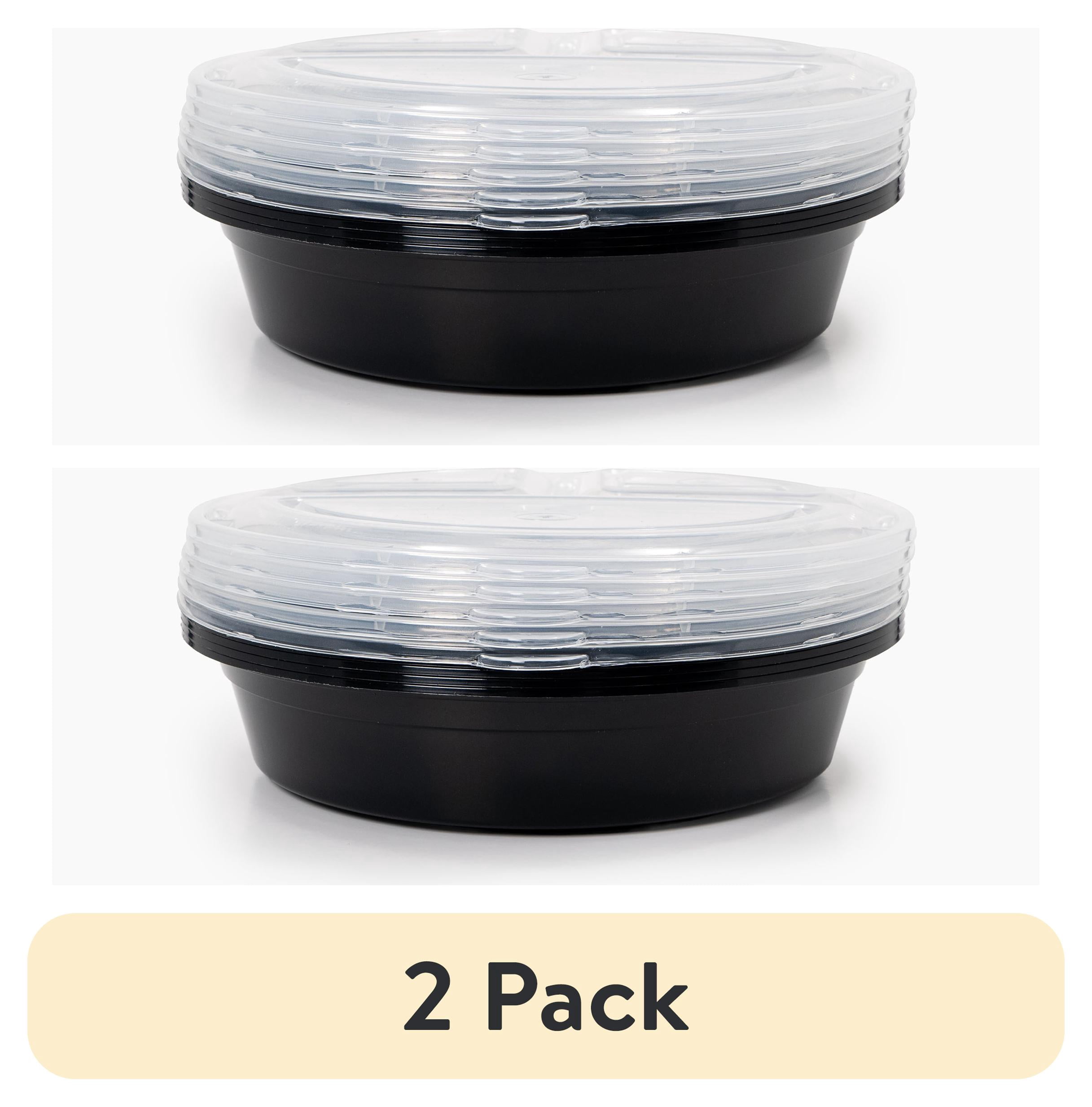 (2 pack) Mainstays 10-Piece (5 Containers + 5 Lids) Round Meal Prep Containers, 3-Compartments, 1L, BPA-Free, Microwave & Dishwasher Safe