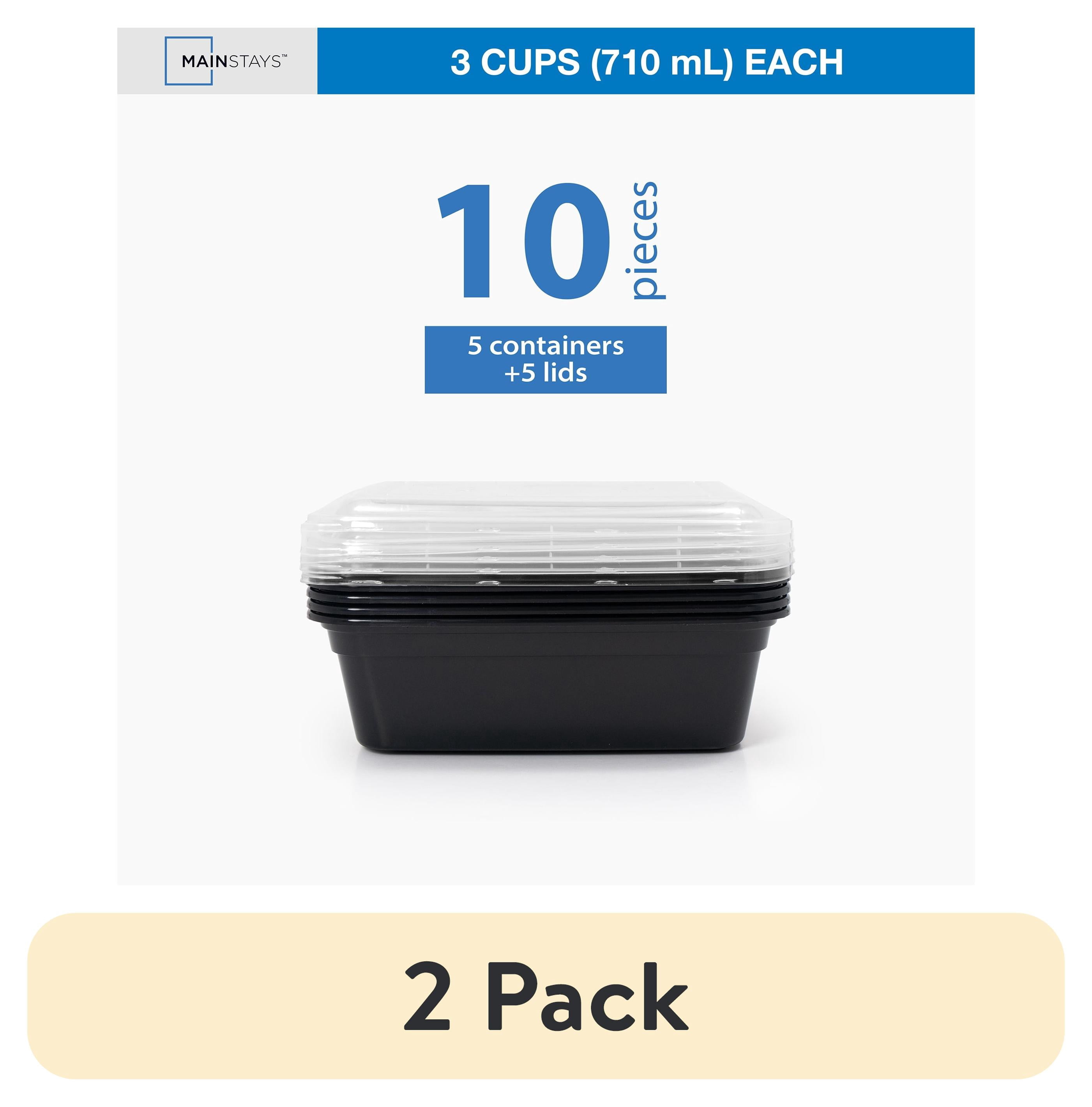 (2 pack) Mainstays 10 piece (5 Containers + 5 Lids) 3-Cup Snack Meal Prep, BPA-Free, Microwave & Dishwasher Safe