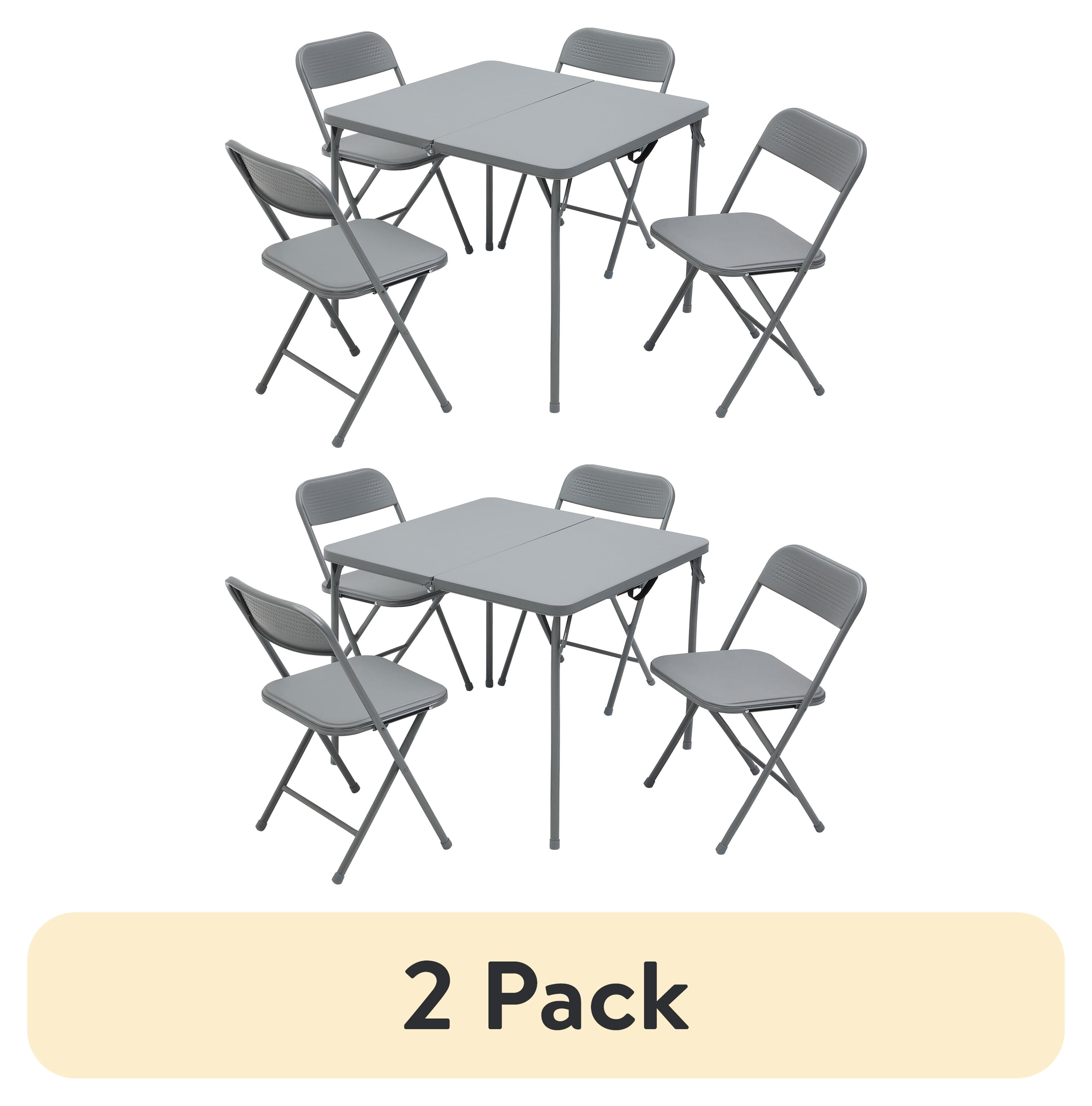 (2 pack) Mainstays 5-Piece 34 in Square Centerfold Folding Card Table and 4 Folding Chairs Set, Gray