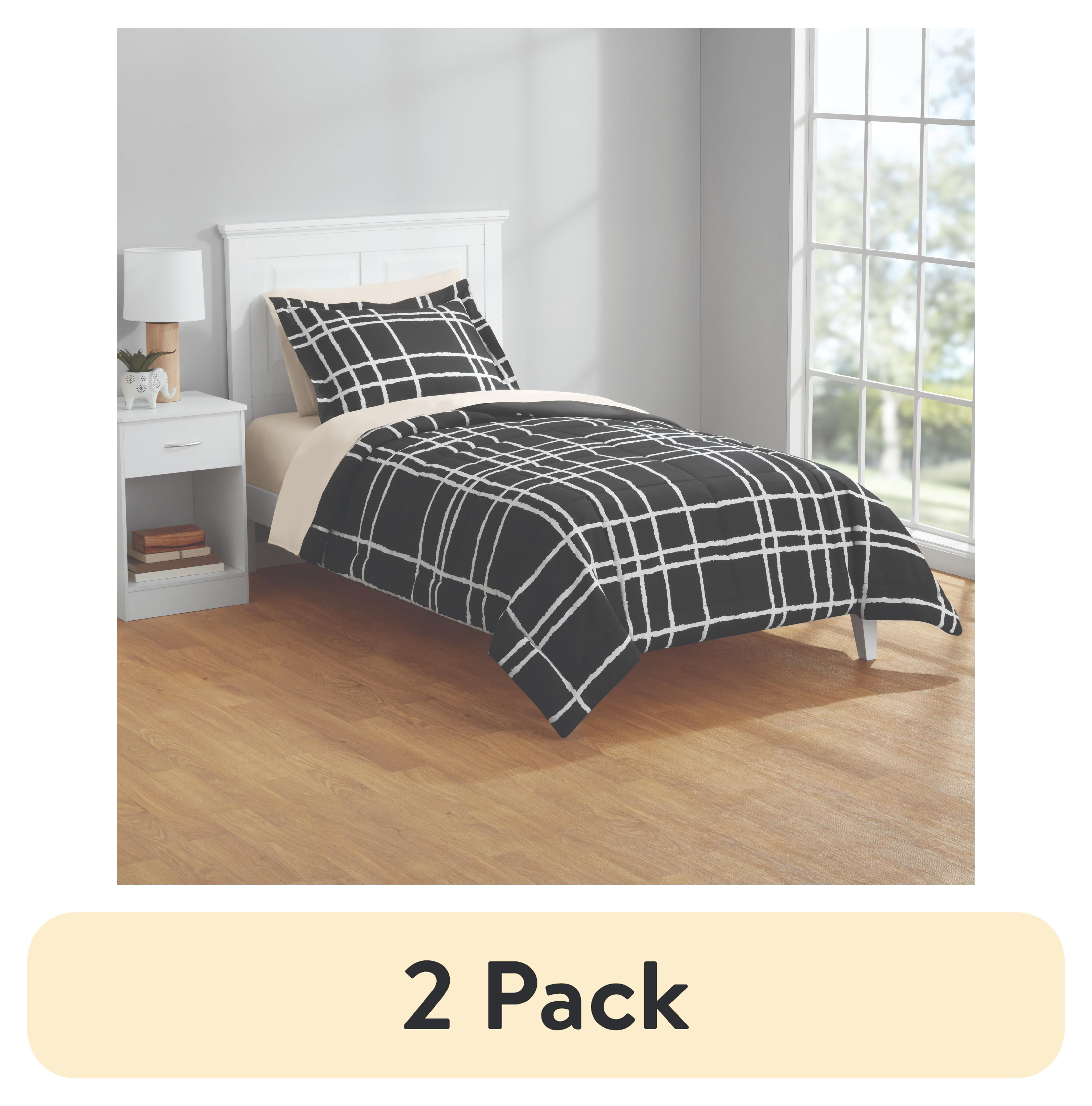 Twin-XL Black and White Microfiber Reversible Bed in a Bag Set