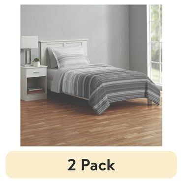 (2 pack) Mainstays 5-Piece Reversible Bed in a Bag Comforter Set with Sheets, Grey Stripe, Twin-XL