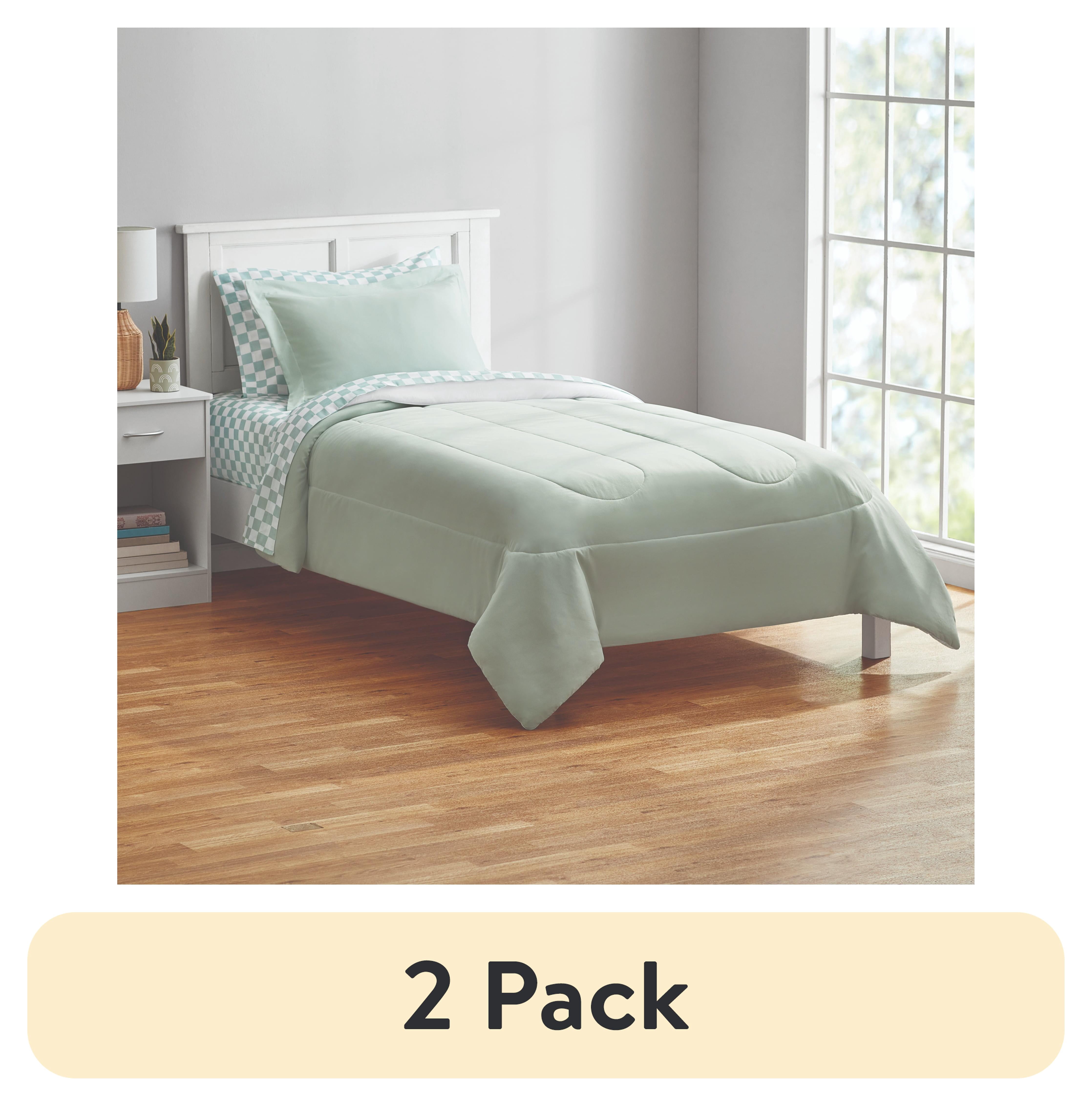 (2 pack) Mainstays 5-Piece Reversible Bed in a Bag Comforter Set with Sheets, Sage, Twin-XL