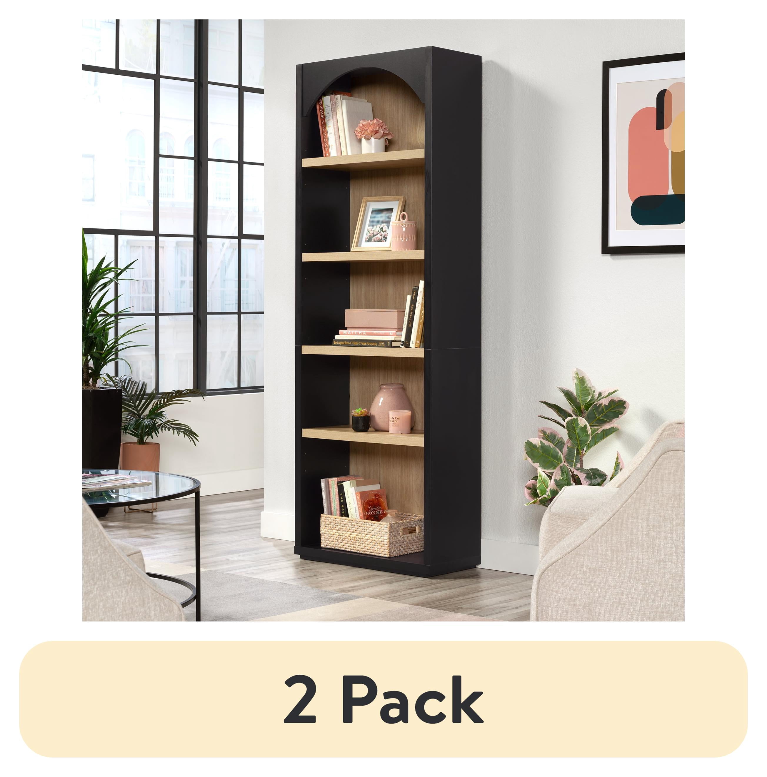 (2 pack) Mainstays 5 Shelf Westley Arch Bookcase, Black Finish