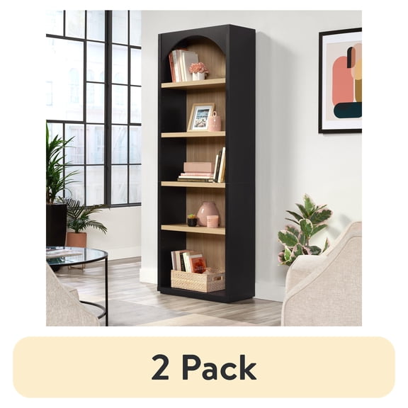 (2 pack) Mainstays 5 Shelf Westley Arch Bookcase, Black Finish