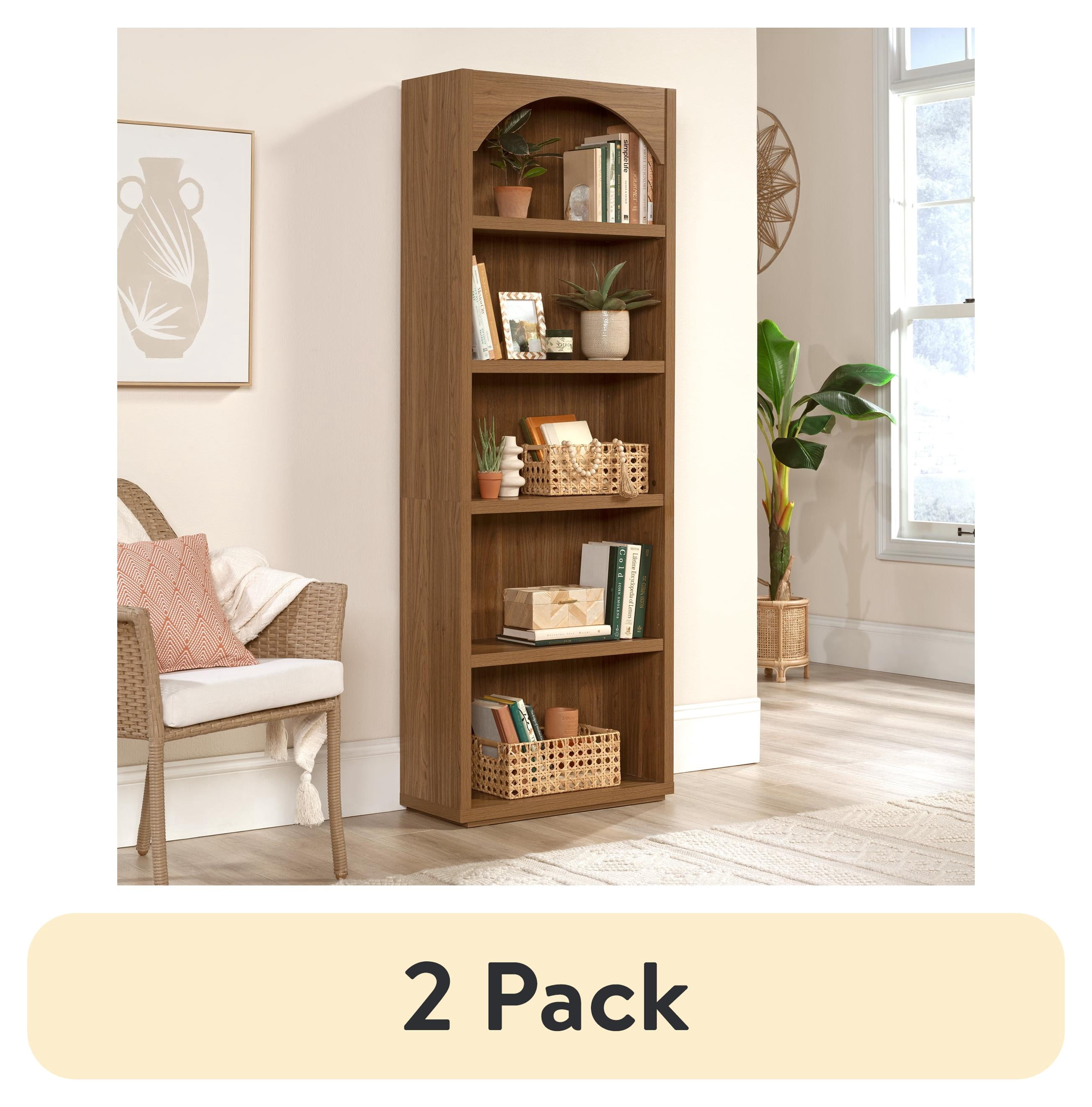 (2 pack) Mainstays 5 Shelf Westley Arch Bookcase, Warm Walnut Finish