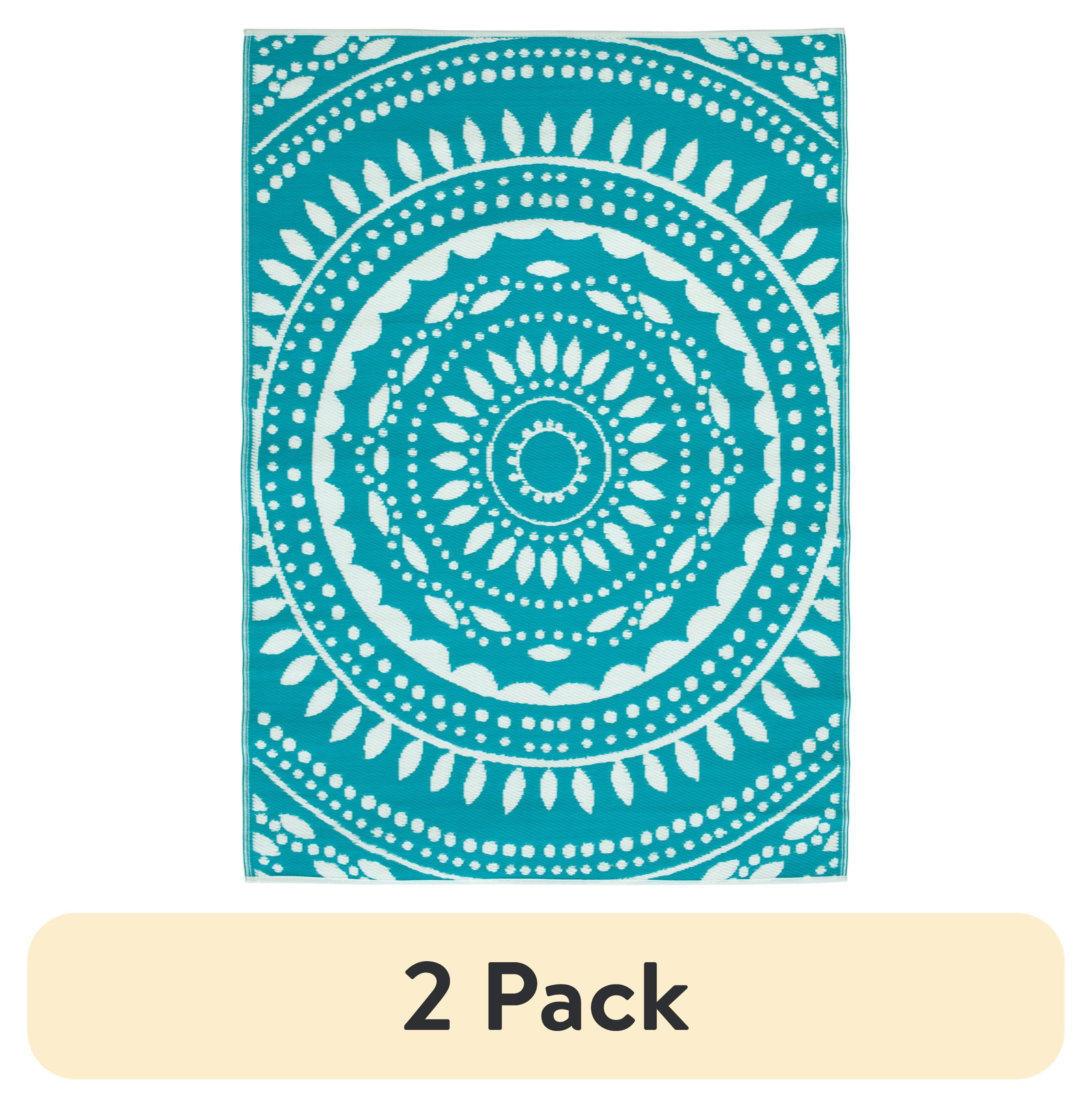 (2 pack) Mainstays 5' x 7' Teal Global Medallion Reversible Plastic Indoor Outdoor Area Rug