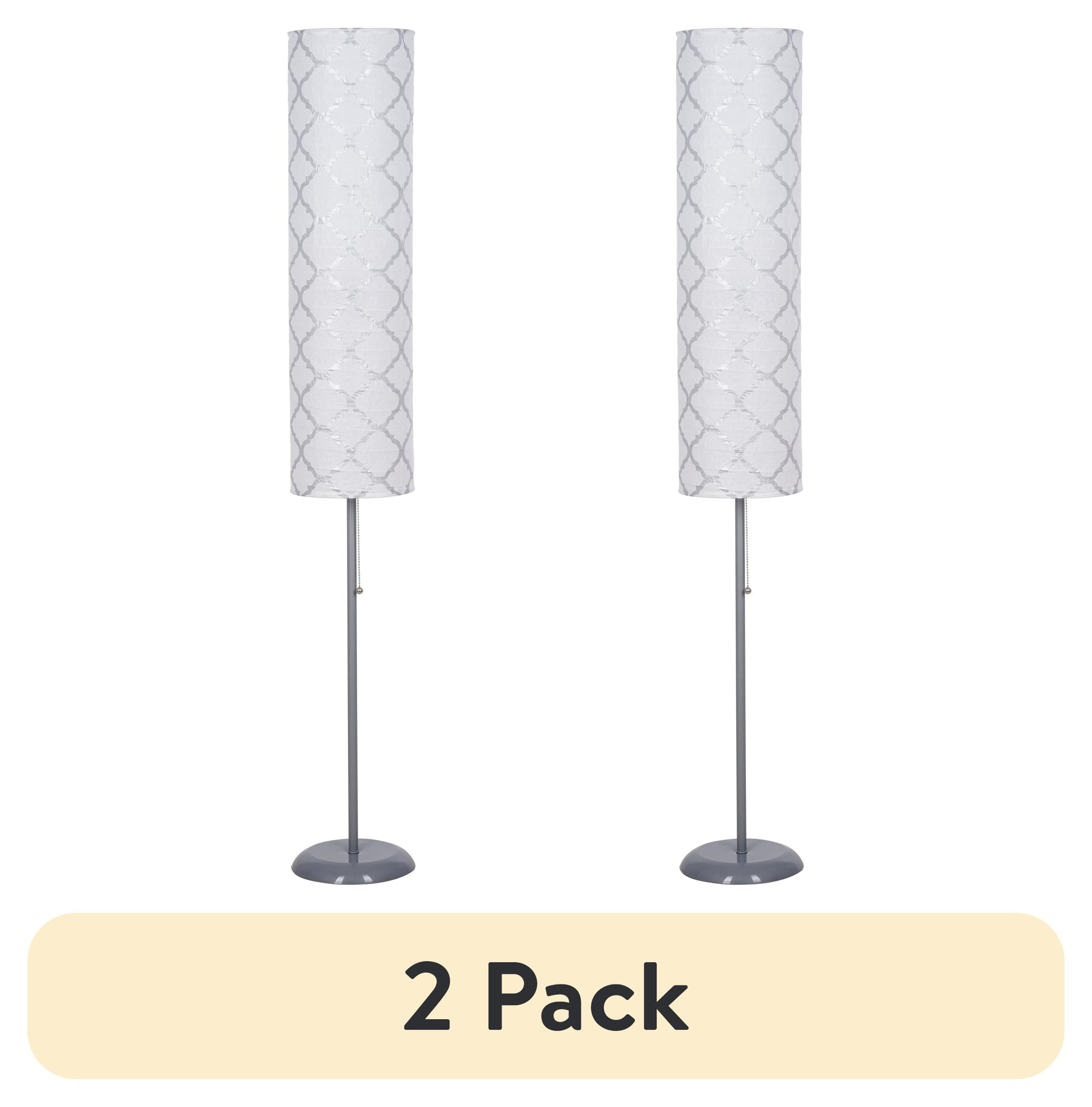 (2 pack) Mainstays 54" Paper Shade Floor Lamp, White & Silver Crinkle Paper Shade with Gray Pole & Base