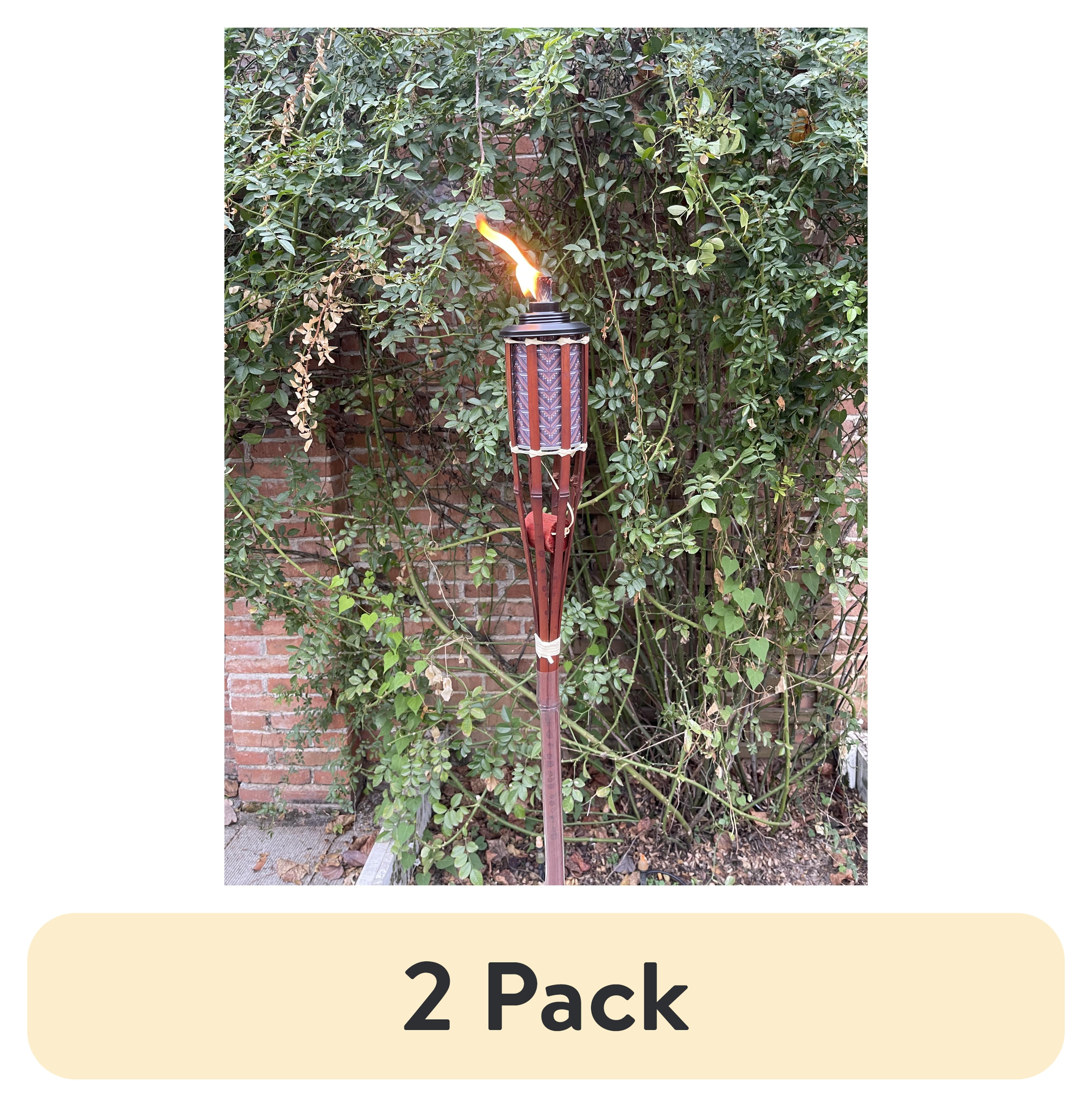(2 pack) Mainstays 57in Stained Bamboo Yard Torch with Fiberglass Wick, 12fl oz Brown