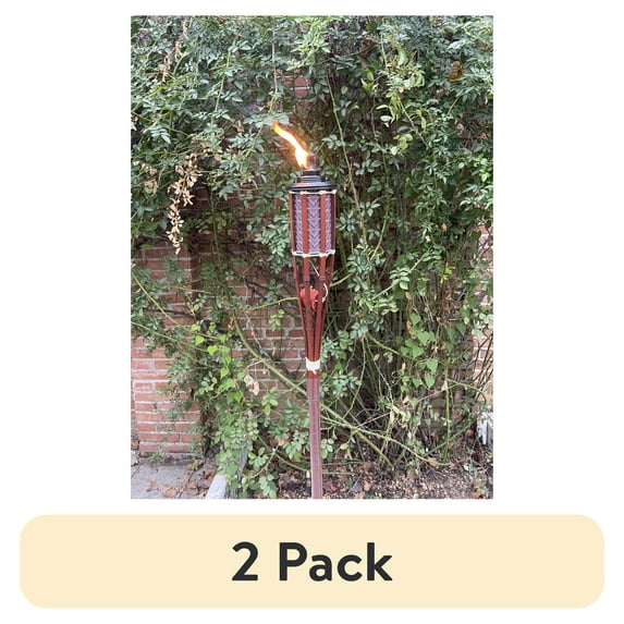 (2 pack) Mainstays 57in Stained Bamboo Yard Torch with Fiberglass Wick, 12fl oz Brown