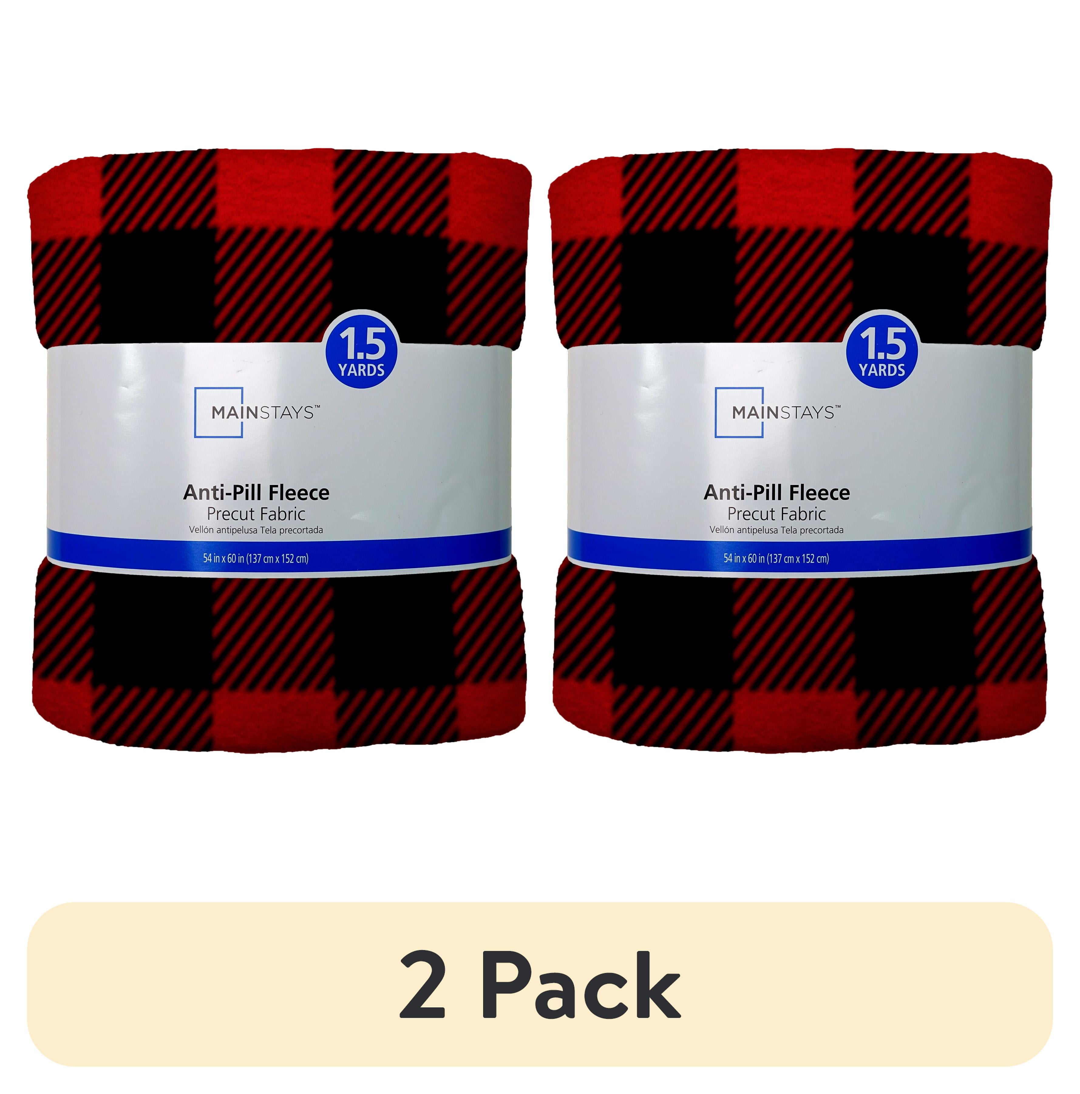 (2 pack) Mainstays 1.5 Yards 100% Polyester Lux Anti-pill Fleece Buffalo Plaid, Black, Red, 60" Wide for Crafts