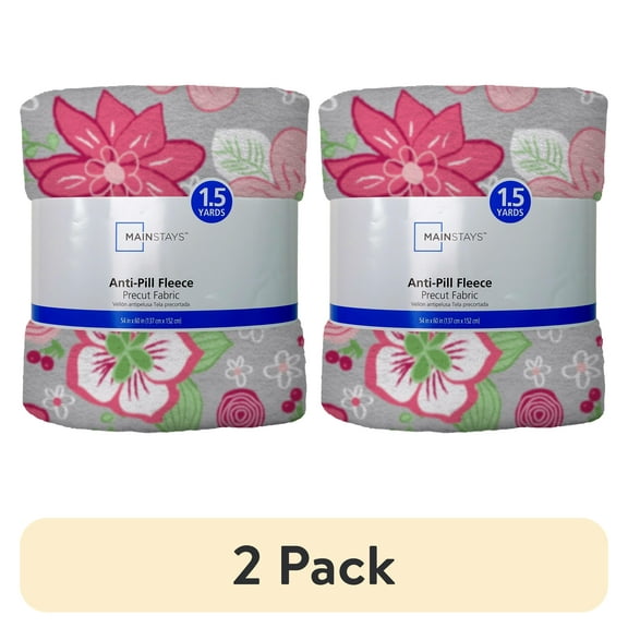 (2 pack) Mainstays 58" x 1.5 yard Lux Anti-pill Fleece Pink Flowers Fabric Precut, Pink