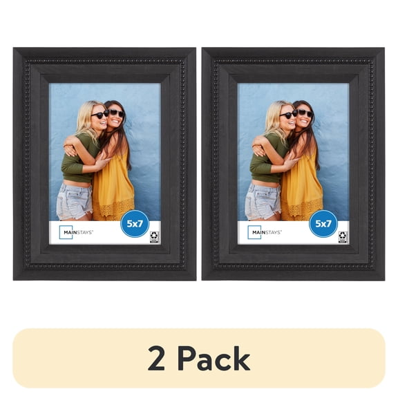 (2 pack) Mainstays  5x7 Picture Frame  Black Beaded Tabletop Photo Frame